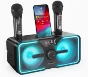 Bigasuo Rechargeable Bluetooth/AUX Karaoke Machine w/2 Wireless Microphones