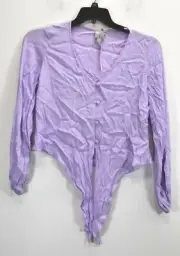 ASOS Womens Lavender V-Neck Button Front Long Sleeves Tie Up Front Crop Top 4
