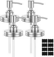 4 Pcs Mason Jar Foaming Soap Dispenser Lids, Stainless Steel Soap Dispenser Pump Lid for Regular Mouth Versatile Rust Resistant Lotion Dispenser Pump Lid for Kitchen Bathroom