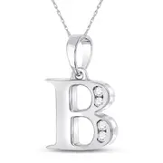 14k White Gold Round Diamond B Letter Pendant 1/20 Cttw