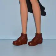 Flat Feet Barbie Closed Toe Brown Faux Lace Up Ankle Boots Fashion Casual Shoes