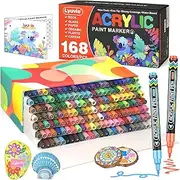 Lyuvie 168 Colours Acrylic Paint Pens, Water-Based Permanent Paint Markers with 0.7mm Extra Fine Tip,Acrylic Pens for Rock Painting Fabric Pebbles Glass Stone Metal Wood Ceramic