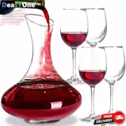 61 Oz Wine Decanter - Aerator Hand Blown Stemmed Glass Carafe Set With 4 Glasses
