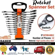 Bahco 12pce Combination Ratchet Spanner Set Metric Sizes Chrome Plated 1RM/SH12