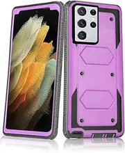 [Asuwish] Phone Case for Samsung Galaxy S21 Ultra Glaxay S21ultra 5G Cover Hybrid Shockproof Drop Proof Full Body Protective Cell Accessories Dual Layer Gaxaly 21S S 21 21ultra 4G G5 Women Men Purple