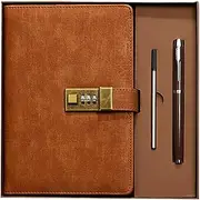 Vintage A5 Notebook PU Covered Diary with 3-digit Lock Notepad Retro Softcover with Pen & Box Wr Drawing Note Taking Journal 112 Pages for Businessman Women and Women Birthday