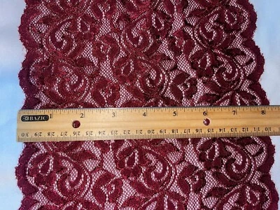 1 yard soft burgundy STRETCH Sheer lingerie lace galloon 8.5" extra wide for bra