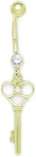 [JewelryWeb] 14ct Yellow Gold CZ Simulated Diamond 14 Gauge Dangling Key Body Jewelry Belly Ring 41x9mm
