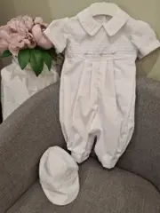 Christening - Leo White Cotton Romper