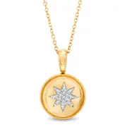 0.05 CT. T.W. Natural Diamond Starburst Beaded Disc Frame Pendant in 14K Gold