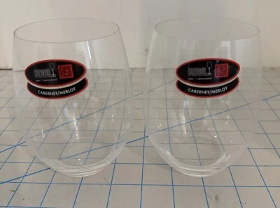 NWT SET OF 2 RIEDEL "O" STEMLESS WINE TUMBLER GLASSES, CABERNET MERLOT, 4.75 in