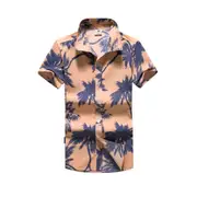 New Adults Kids Cotton Hawaiian Beach Shirt Cool Dry Tropical Summer Casual Tops - Palms (Orange_B)