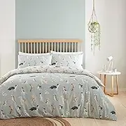 Fusion - Duck Egg Blue Dog Duvet Cover - Single Bedding Size (140 x 200cm) - Reversible Design (Beige & Duck Egg Blue) - Dog Paw Print Bedding - Animals Print - Shih Tzu, French Bull and Poodles Dogs
