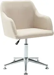 [vidaXL] Modern Swivel Dining Chair in Elegant Cream Fabric - Ergonomic Design, Adjustable Height, Durable Wood and Steel Frame, Ideal for Dining, Living Room, Office