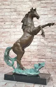 Equestrian Beauty: Original Signed Bronze Stallion Sculpture Statue Figurine Art