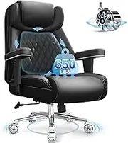 Big and Tall Office Chair 650lbs,Heavy Duty Office Chairs with Dual Rubber Wheels,Extra Wide Desk Chair,Adjustable Ergonomic Lumbar Support,High Back Rocking Computer Chair for Heavy People