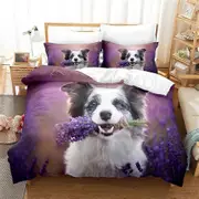 v4699 Bed Sheets Lavender Field Happy Pet Dog Duvet Cover Set Bedspread Bed Sheets IU4699