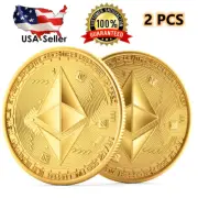2 PCS Ethereum Coins 2023 Commemorative Collectors Gold Plated Crypto ETH Coin