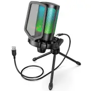USB Microphone for Gaming Streaming with Pop Filter Shock Control Condenser Mic.