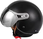 Half Helmets Motorcycle Helmet, PU Leather Half Helmet, DOT/ECE Approval Retro Half Shell Helmet, with Quick Release, Motorcycle Helmet Half Shell Helmet E,L=56-57CM