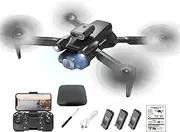 Drones with 8K Camera for Adults Kids Beginners, Brushless Motor RC Drone 360 Obstacle Avoidance Folding Four-Axis 8K HD-compactible Dual Camera Aerial Drone Black