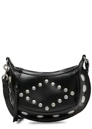 Isabel Marant Oskan Moon Studded Leather Shoulder bag - Black And Silver ONE SIZE