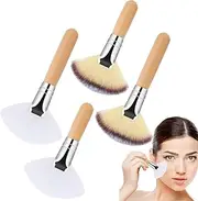 4pc Fan Brush - Fan Brushes For Facials | Highlighter Brush With Wooden Handle | Blush Powder Makeup Applicator For Blending Face Highlighting, Eyeshadow Buffing, Portable Cosmetic Tools