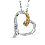 Citrine and Natural Diamond Accent Looping Heart Pendant in Sterling Silver