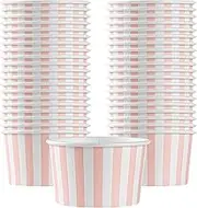 Restaurantware Coppetta 5-Ounce Dessert Cups, 50 Disposable Ice Cream Cups - Lids Sold Separately, Striped, Pink and White Paper FroYo Bowls, for Hot and Cold Foods, Perfect for Gelato Or Mousse