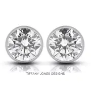 1.38ct tw D-SI2 Ex Round Cert. Diamonds 14k Bezel Set Modern Style Earrings 1.4g