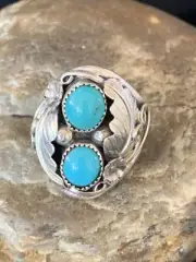Blue Kingman Turquoise 2 Stone Navajo Sterling Silver Ring Size 10 14168