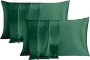 THXSILK 2 Pack 100% Mulberry Silk Pillowcase for Hair and Skin Health, Hidden Zipper, 22 Momme, Both Sides Smooth, Breathable and Natural, Sleep Pillow Cases (Standard 20"x26", Emerald Green)