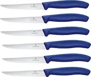 Victorinox 6.7232.6 Swiss Classic Steak Knife Set Ideal for Slicing a Wide Variety of Steak Cuts Wavy Edge Blade in Blue, Set of 6