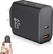 HEYMIX 65W GaN Charger, USB C Fast Charger, 60W/45W/30W/25W/20W 2-Port Wall PD Charger AU Plug Compatible with MacBook Pro/Air,Galaxy S22/S21,Dell XPS 13,Note 20/10+,iPhone 13/12,iPad,Pixel (Black)