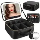Travel Makeup Bag with Mirror of LED Lighted, Makeup Train Case with Adjustab...
