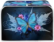 [Xoenoiee] Blue Butterfly Toaster Cover With Top Handle - Small Appliance Dust Bag for 4 Slice Ovens - Washable Flowers Leaf Pattern, S
