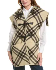 Burberry Check Wool & Leather Cape
