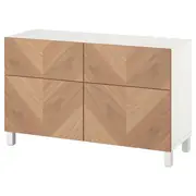 BESTÅ storage combination w doors/drawers, white/Hedeviken/Stubbarp oak veneer, 120x42x74 cm