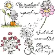 Cute Little Mice and Flowers Dies and Stamp Sets for Card Making Sunflowers Dandelion Metal Cutting Dies and Clear Seal Stamping Stamps Sets,Good Luck Word Stamps Embossing Stencil Die Cuts Punch