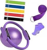 Perfeclan 9Pcs Pilates Ring Essentials Kit Exercise Ball for Women Stretching Yoga Accessories Workout Equipment for Body Building Legs