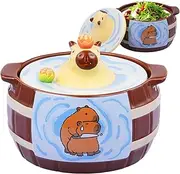 Cartoon Capybara Ceramic Bowl - 950ml Large Ramen Cup with Lid and Handle, Microwave Design | Cute Animal Noodle Bowl for Kids, Multipurpose Breakfast Cereal or Soup Mug for Boys and Girls