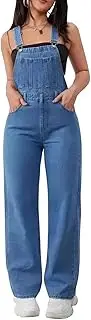 [Glkaend] Women's Denim Bib Overalls Casual Washed Wide Legs High Waist Loose Adjustable Straps Jean Pants Jumpsuits