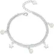 Cuff Bangle Chain Bracelets,925 Sterling Silver Bracelet Exquisite Silver Double Chain Bracelet Fashion Bracelet Ladies Silver Jewellery for Sisters Friend Couples Mom