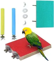 4 Pieces of 4 Color Bird and Parrot Roosting Platform, Biting and Foot Grinding Toy Set, Lizard Climbing, Frosted Springboard, Pole Set (2 Roosting Platforms + 2 Standing Sticks)
