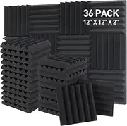 GUERRI 36 Pack Sound Proof Foam Panels - 12 x 12 x 2 Inches Wedges Sound Proofing Padding for Walls and Ceiling, Fire-proof Studio Soundproofing Wall Tiles(Black)