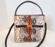 EUC TORY BURCH Small Lee Radziwill Snakeskin-Embossed Leather Satchel $1,098