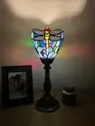 Tiffany Style Mini Torch Table Lamp Dragonfly Blue Stained Glass LED Bulb 15"H