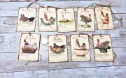 9~Vintage~Ephemera~Poultry~Roosters~Junk Journal~Linen Cardstock~Gift~Hang~Tags