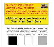 ALPHABET LETTERS NUMBER UPPER AND LOWER CASE DECALS TRANSFERS 3mm 4mm 5mm 6mm