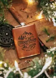 Rare- Moonshine Embossed Leather Copper Stainless Steel Flask-Brand new